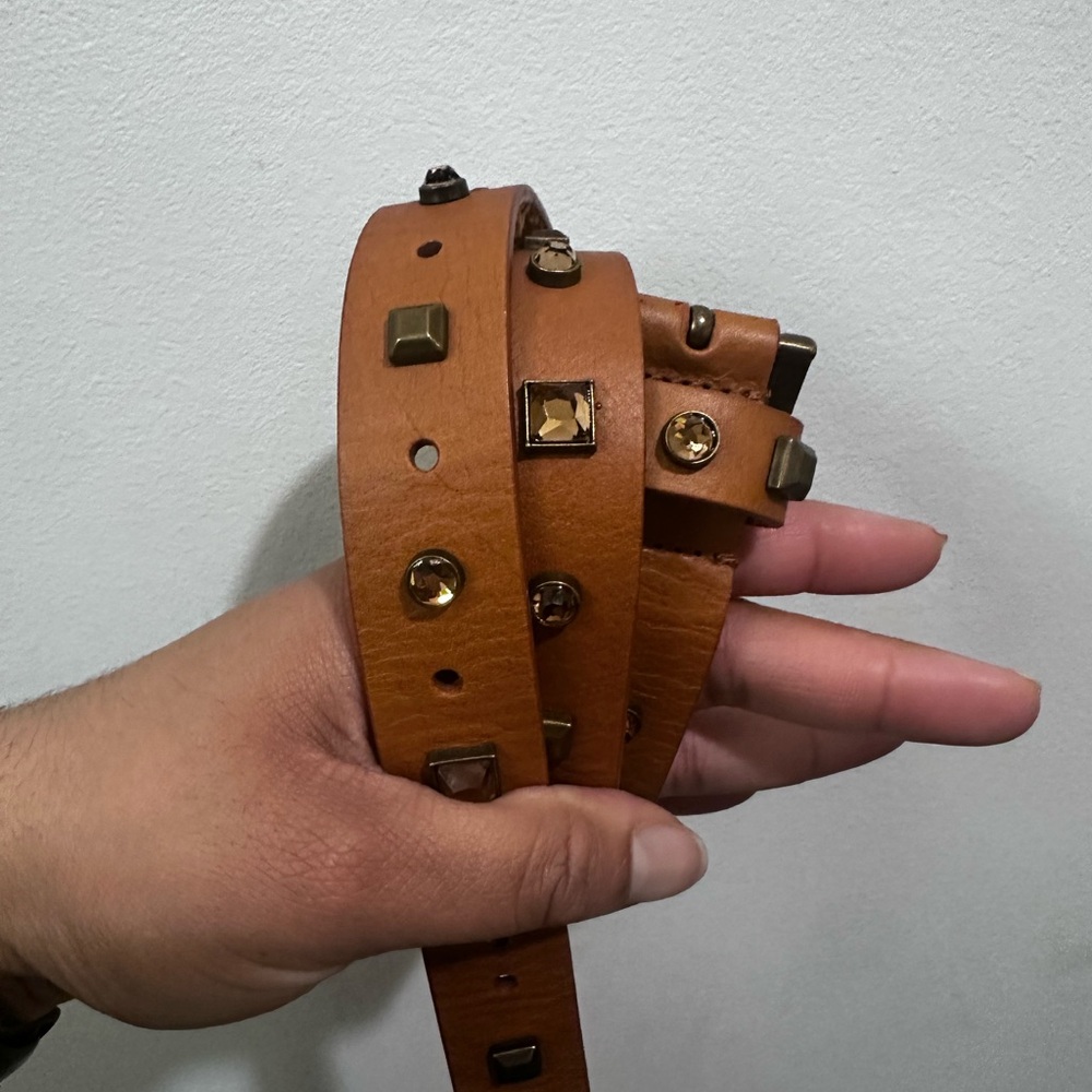 J CREW Brown Rhinestone Leather Belt XS Like new (26-31 inch waist)